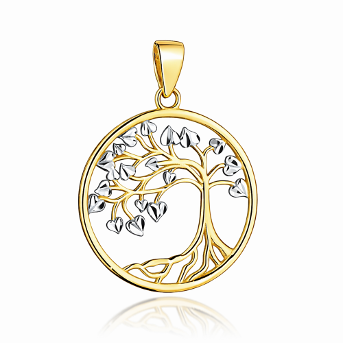 Zawieszka Złota Drzewko Szczęścia Zdobione Białym Złotem pr 585