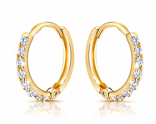 Kolczyki Złote Małe Kółeczka Zdobione Cyrkoniami pr 585