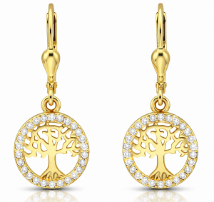  Kolczyki Wiszące Pozłacane  Drzewko Szczęścia Srebro pr 925 
