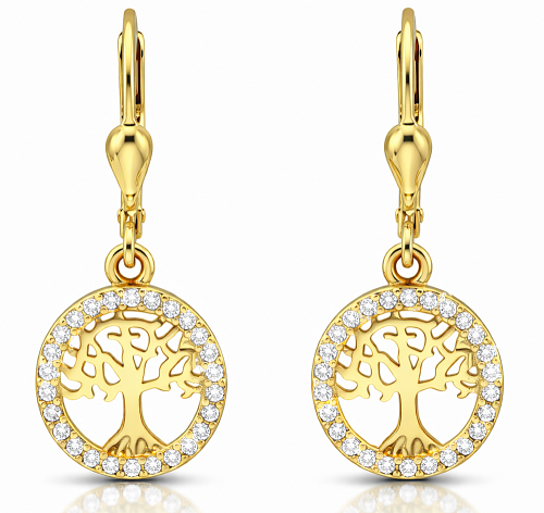  Kolczyki Wiszące Pozłacane  Drzewko Szczęścia Srebro pr 925 