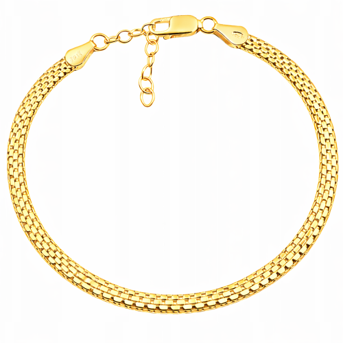 Bransoletka Srebrna Pozłacana Tub 4,00 mm z Przedłużką pr 925 Grawer Gratis 