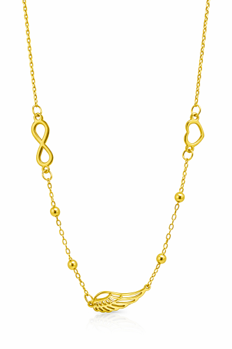 Złoty Łańcuszek Celebrytka znak Nieskończoności, Serce oraz Skrzydło pr 585