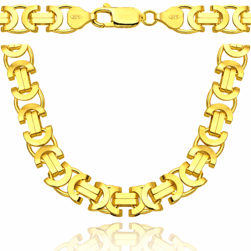 Srebrny Łańcuszek Męski Pozłacany Splot Królewski 8,50  mm Płaski pr 925