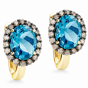 Złote Kolczyki 9,00 mm London Blue Topaz pr 585 Grawer Gratis