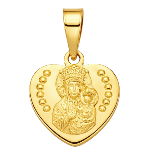 Złoty Medalik Serce z Matką Boską pr. 585
