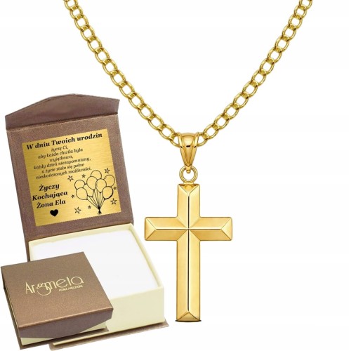 Łańcuszek Złoty Pancerka  Diamentowany  3,00 mm z Krzyżykiem pr 585