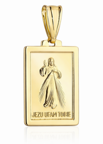 Złoty Duży Medalik Pełny z Jezusem pr 585  Grawer Gratis