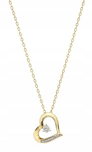 Złoty Łańcuszek pr. 585 z Diamentowym Serduszkiem Elegancka Zawieszka