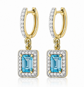 Kolczyki Złote 585 Topaz 0,65 ct Diamenty Eleganckie Angielskie Zapięcie