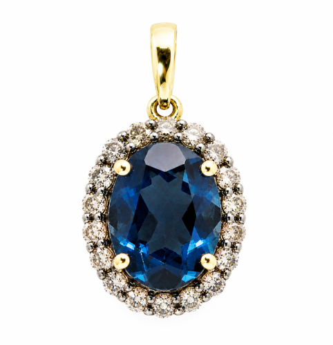 Złota Zawieszka  London Blue Topaz pr 585 Grawer Gratis
