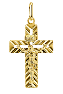 Krzyżyk Złoty z Jezusem Zawieszka Religijna Diamentowana pr 585 14K