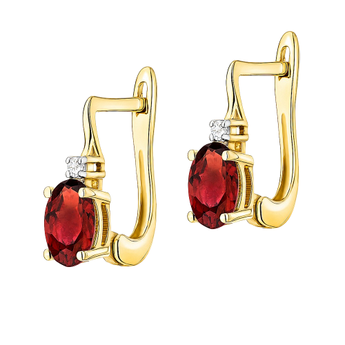  Kolczyki Złote z Granatem i Diamentami 2 × 0,50 ct pr 585