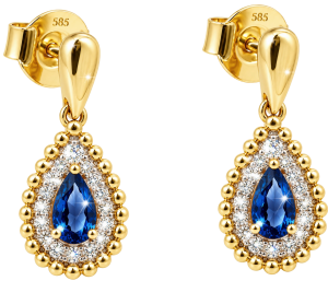 Złote Kolczyki Damskie Diamenty London Blue Topaz 585 14K
